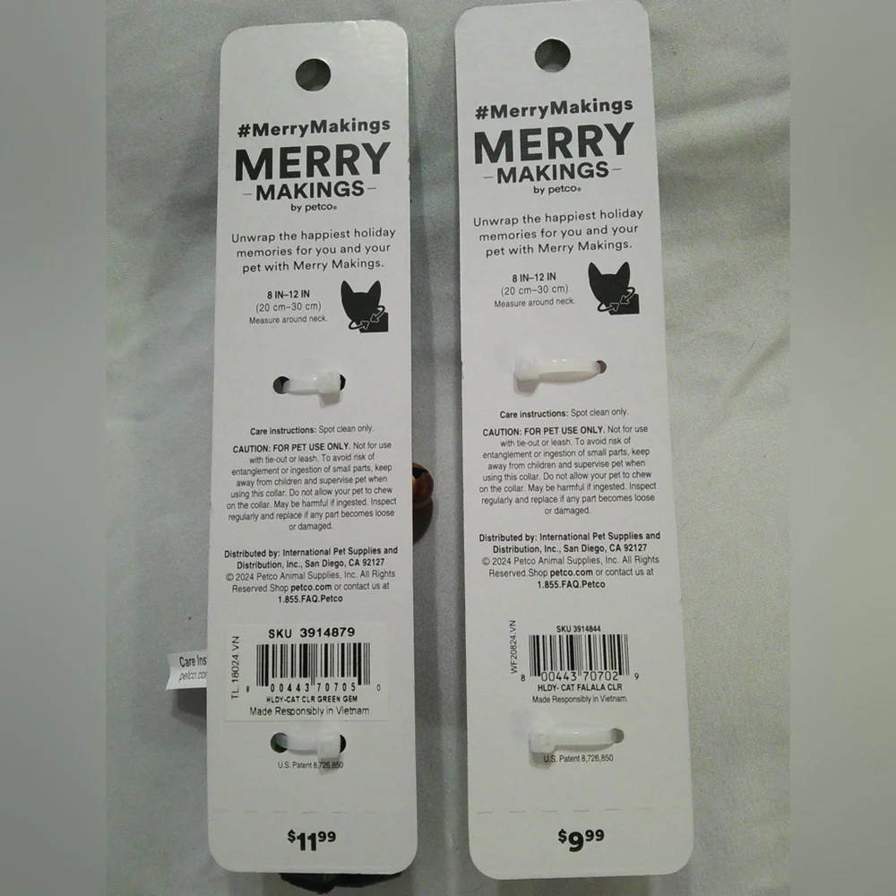 2 Festive Holiday Cat Collars: